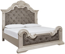 B948-56/58/97 Ashley Andonhall Antique White/Gray King Upholstered Panel Bed with Headboard, Footboard, and Rails IMAGE 2