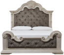 B948-56/58/97 Ashley Andonhall Antique White/Gray King Upholstered Panel Bed with Headboard, Footboard, and Rails IMAGE 3