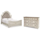 Ashley B743-54/57/96 Realyn Upholstered Antique White Queen Bed Headboard, Footboard, Rails